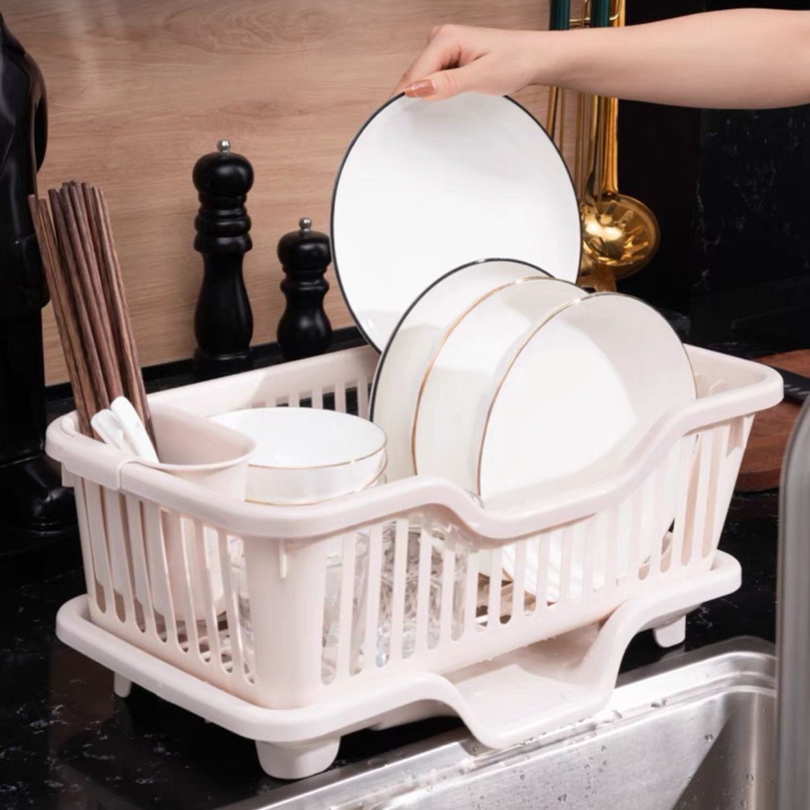 BỘ RỔ ÚP CHÉN CÓ KHAY HỨNG NƯỚC